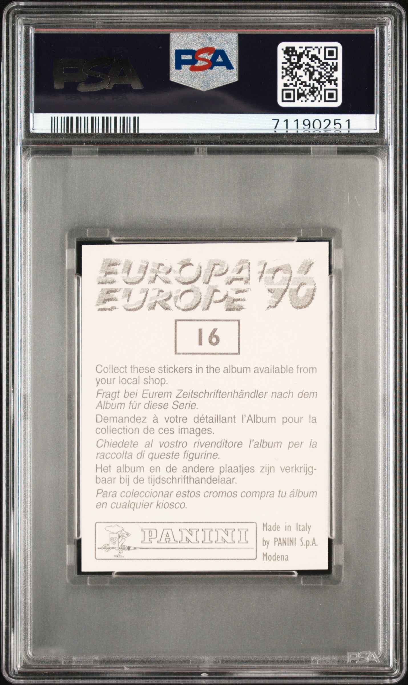 1996 Panini Marco van Basten UEFA EURO 96 PSA 8