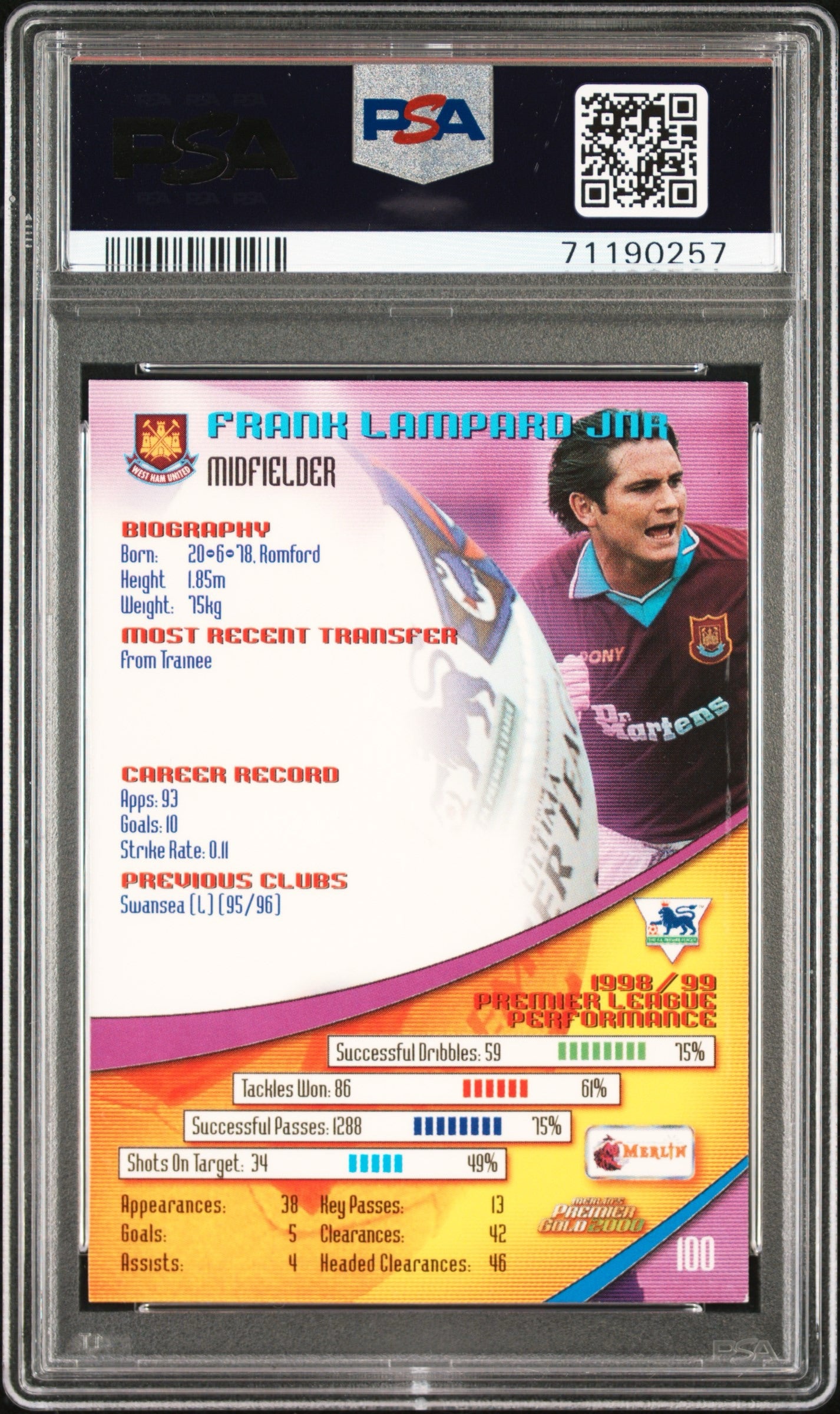 2000 Merlin’s Premier Gold Frank Lampard Jr PSA 7