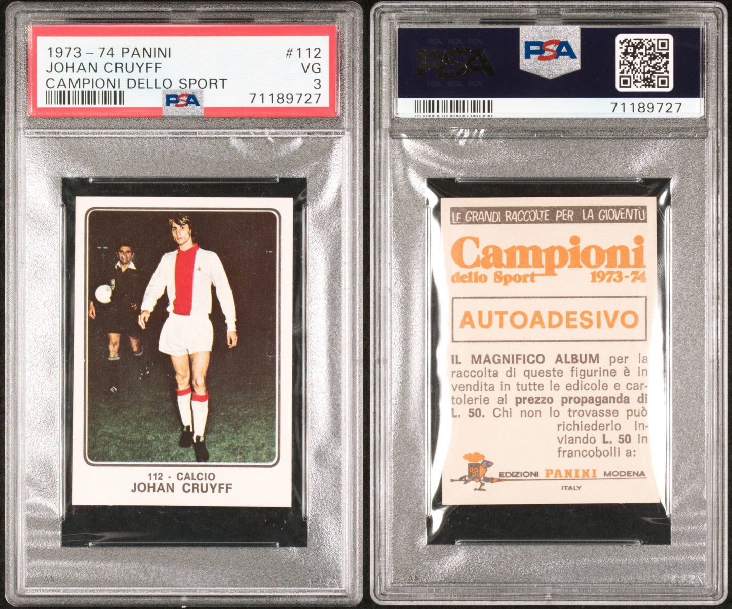 1973 - 74 Panini Johan Cruyff Campioni Dello Sport PSA 3
