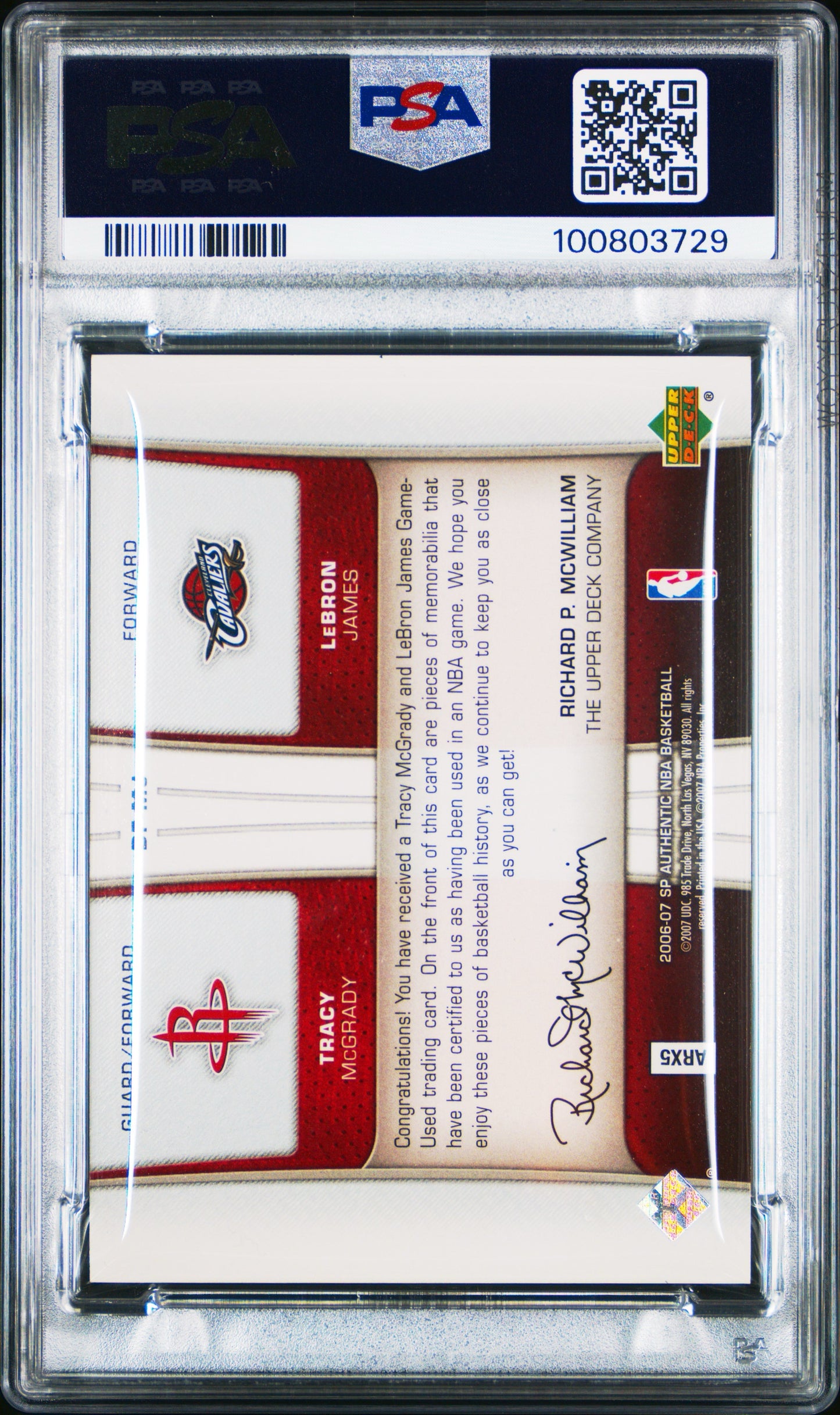 2006 SP Authentic Tracy Mcgrady / Lebron James Fabric Dual Patch 029/100 PSA 9