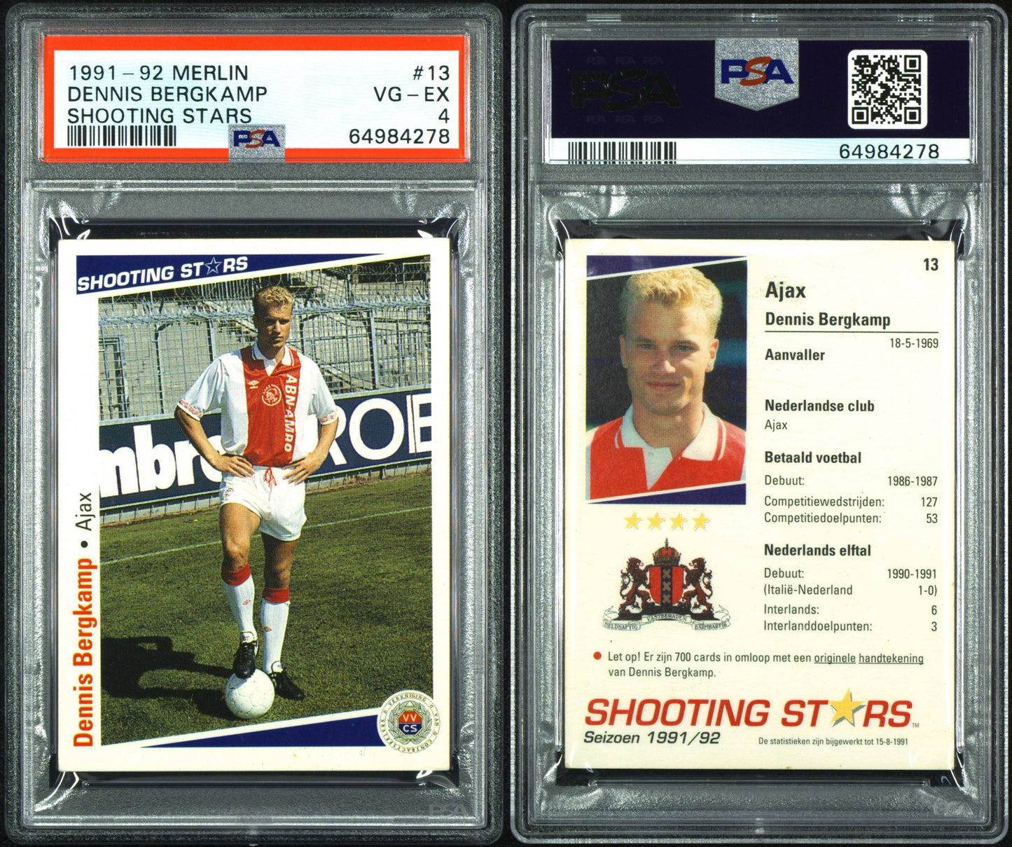 1991 - 92 Merlin Dennis Bergkamp shooting stars ROOKIE PSA 4