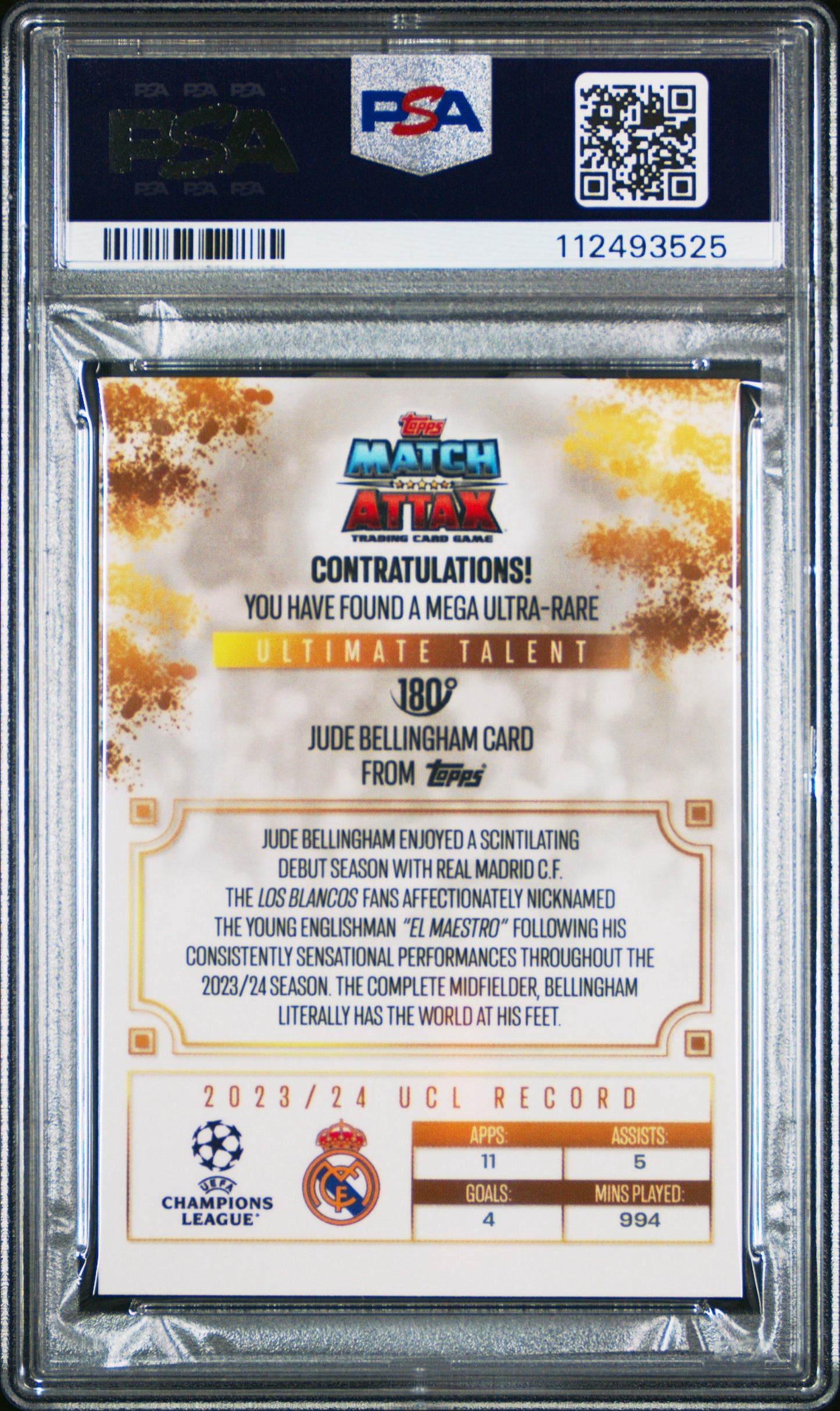 2024-25 Topps Match Attax Jude Belingham Ultimate Talent PSA 10