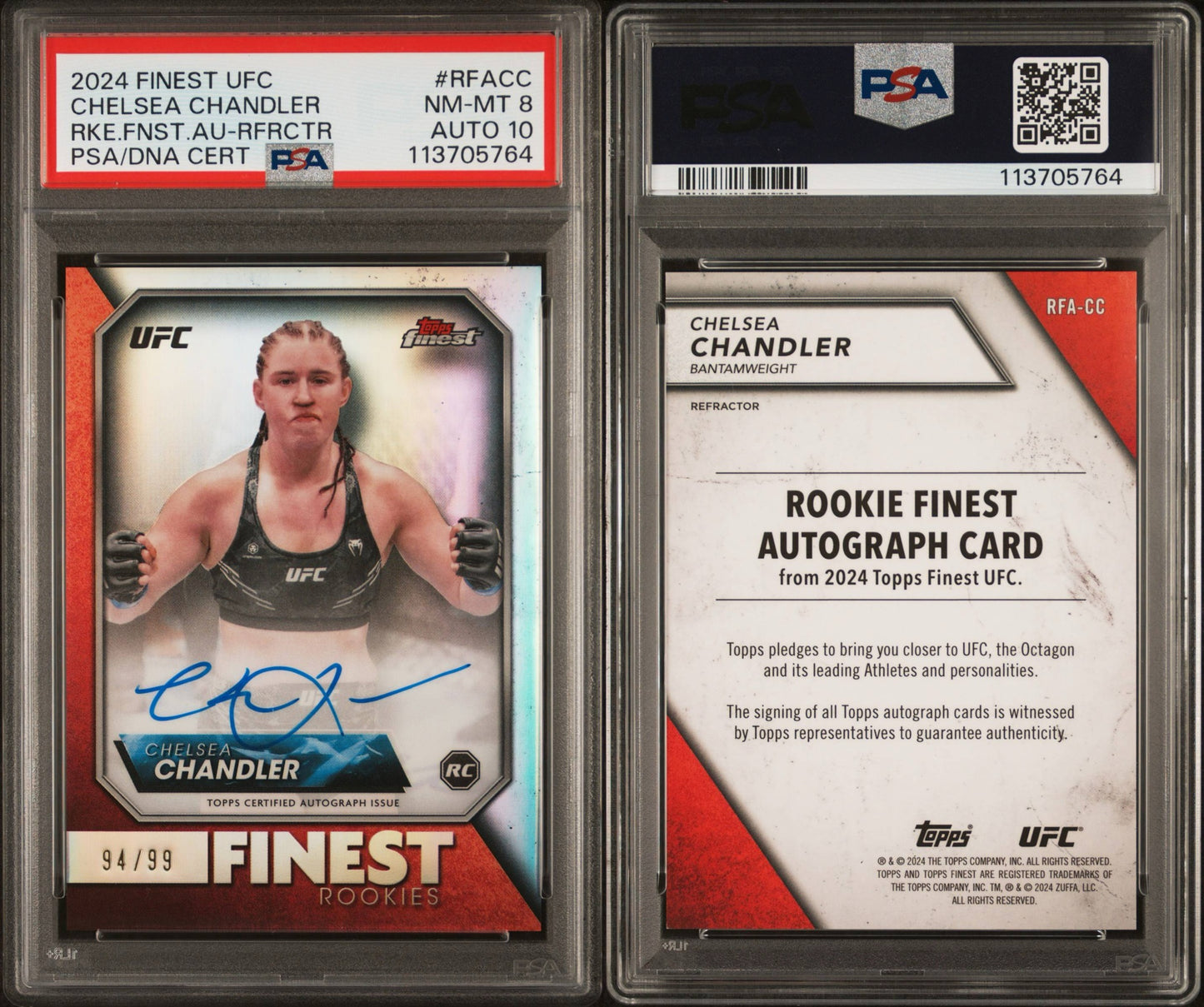 2024 Topps Finest UFC Chelsea Chandler auto refractor /99 PSA 8/10
