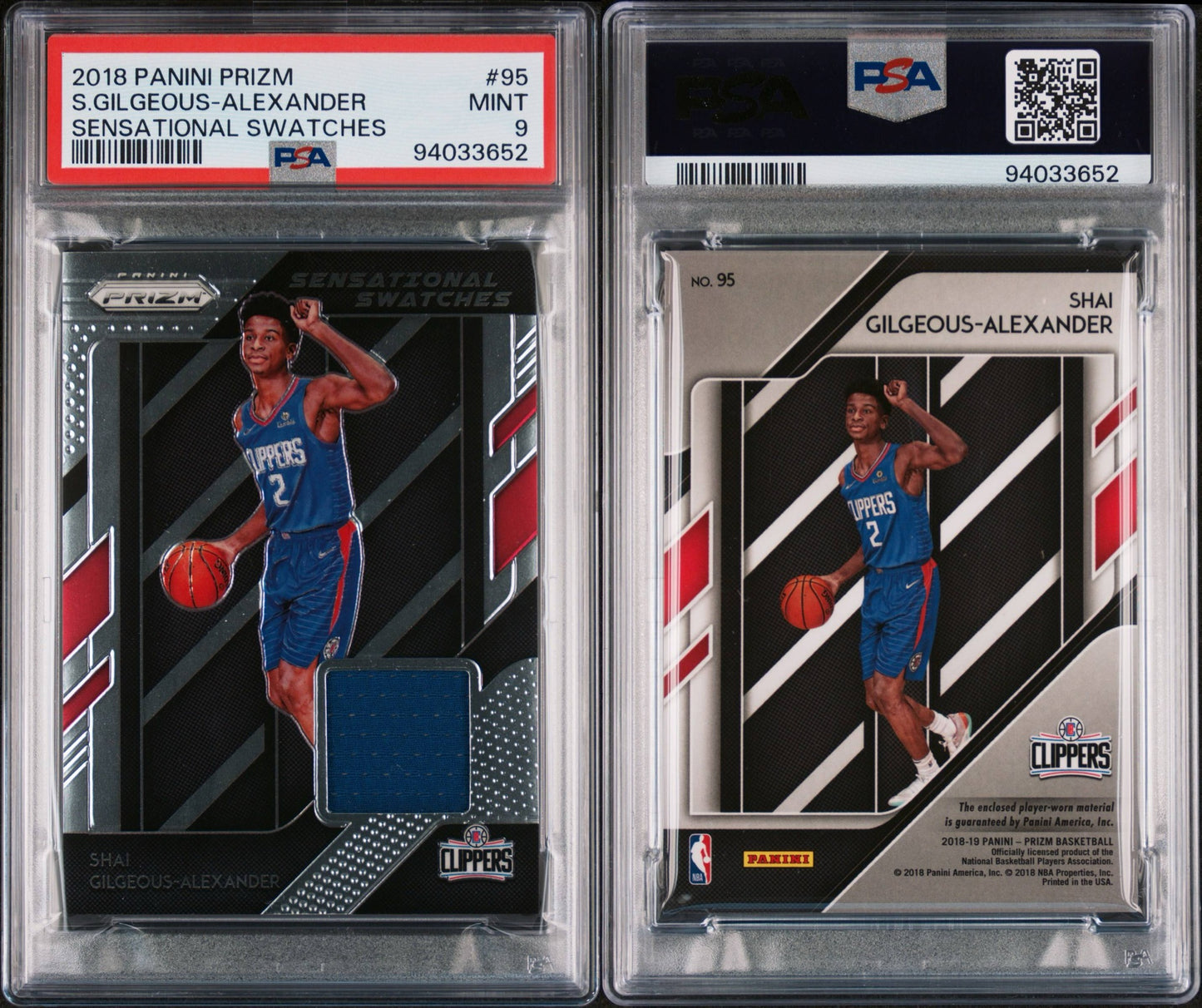2018 Panini Prizm Shai Gilgeous Alexander sensational swatches PSA 9