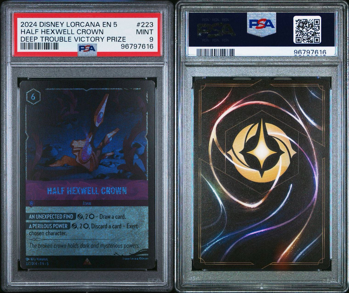 2024 Disney Lorcana EN5 Half Hexwell Crown Deep Trouble Victory Prize PSA 9