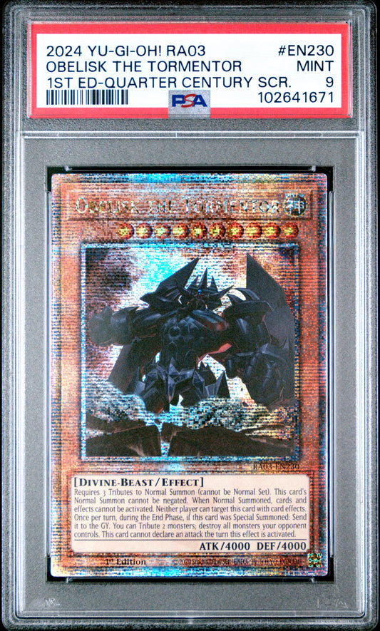 2024 Obelisk the Tormentor 1st ed. Quarter Century secret Rare PSA 9