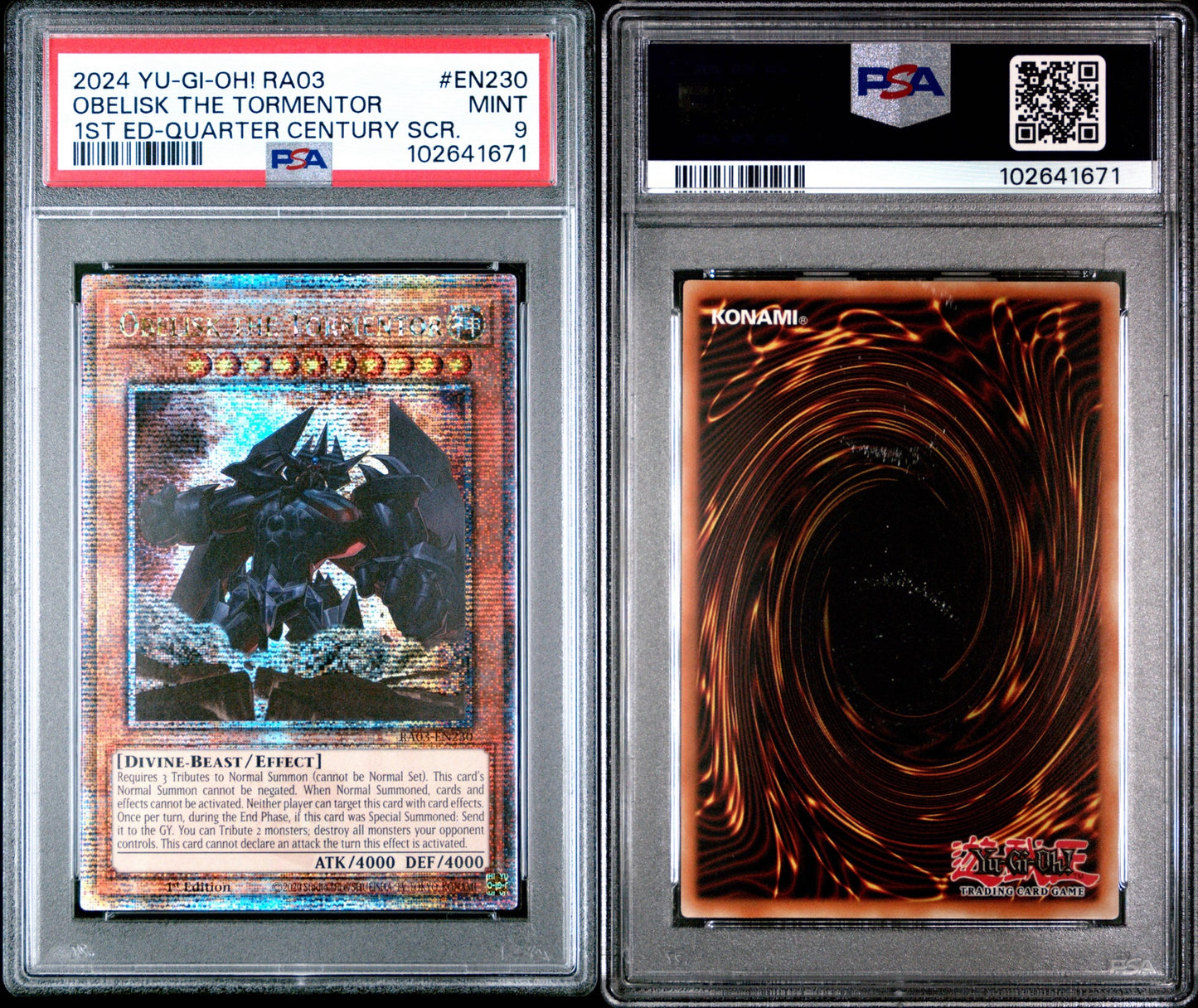 2024 Obelisk the Tormentor 1st ed. Quarter Century secret Rare PSA 9