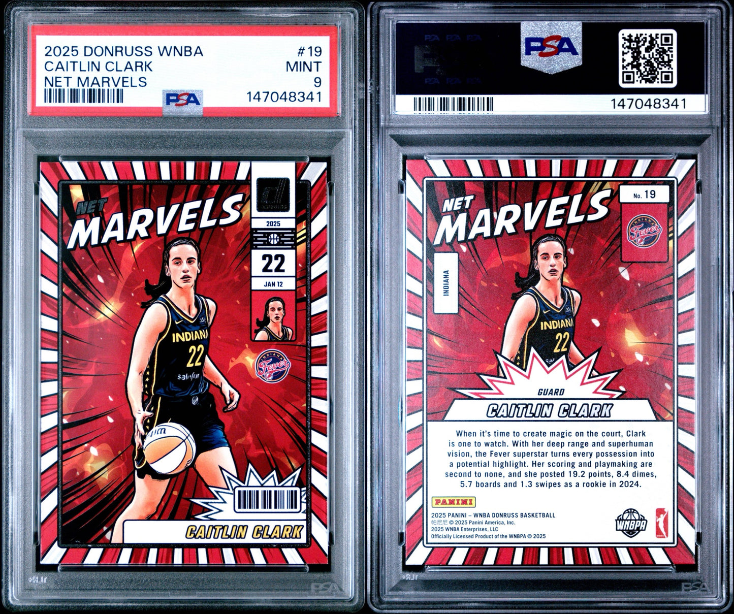 2025 Donruss WNBA Caitlin Clark Net Marvels PSA 9