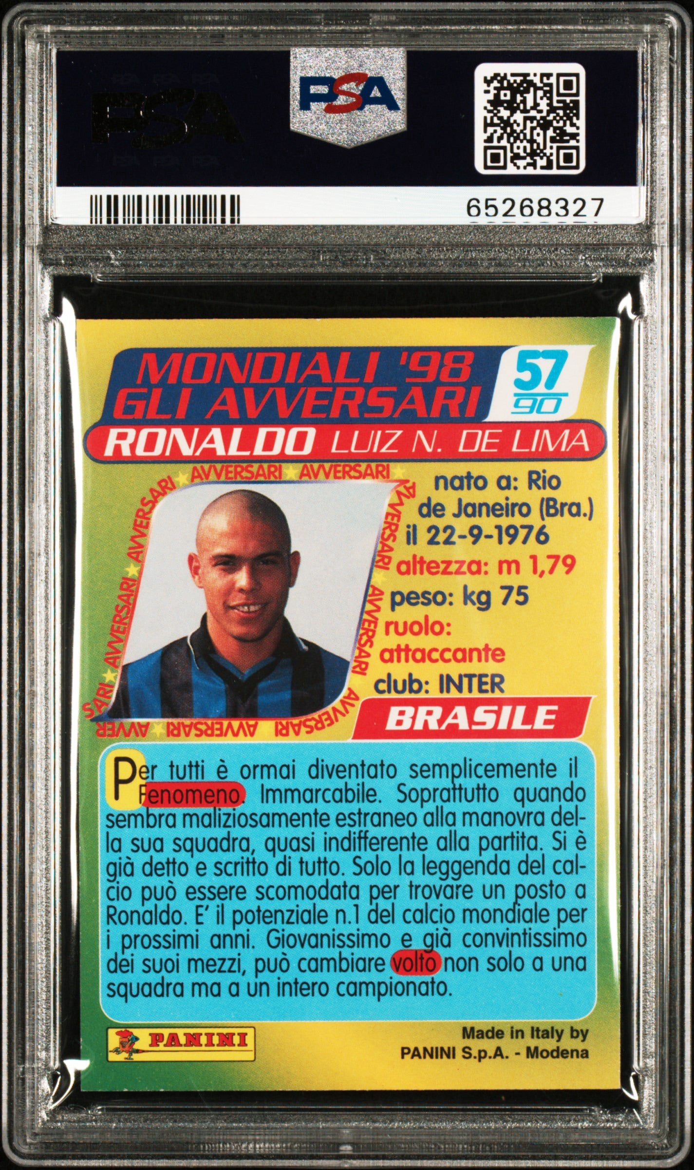 1998 Panini Ronaldo Azzurri AI Mondiali PSA 8