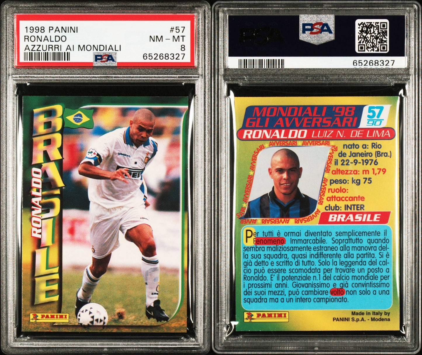 1998 Panini Ronaldo Azzurri AI Mondiali PSA 8