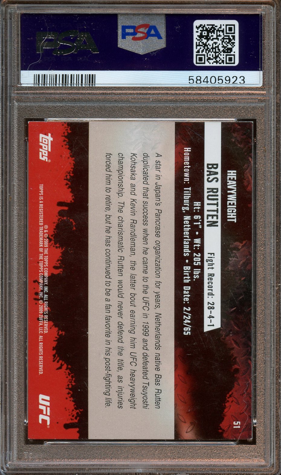 2009 Topps UFC Bas Rutten Signature/autograph PSA/DNA