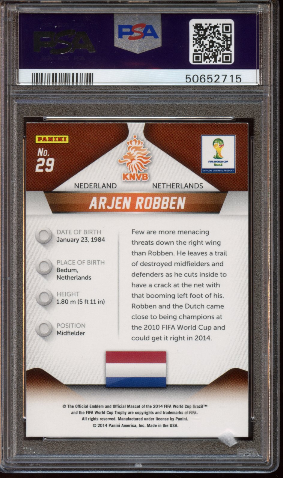 2014 Panini Prizm Arjen Robben WORLD CUP PSA 9