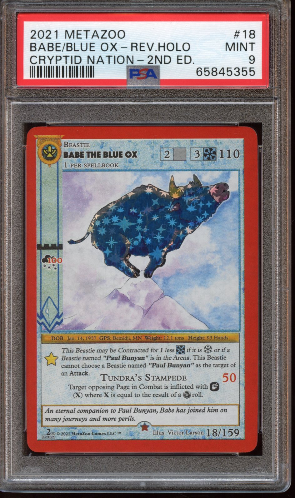 2021 MetaZoo Babe The Blue Ox Holo Cryptid Nation 2nd Ed. PSA 9