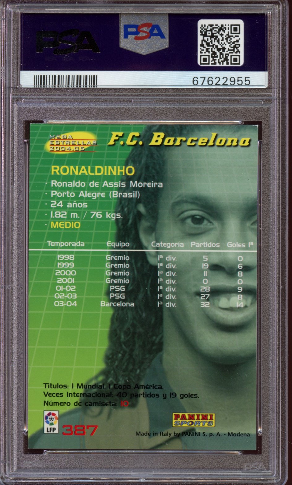 2004 - 05 Panini Maga Cracks Ronaldinho PSA 8