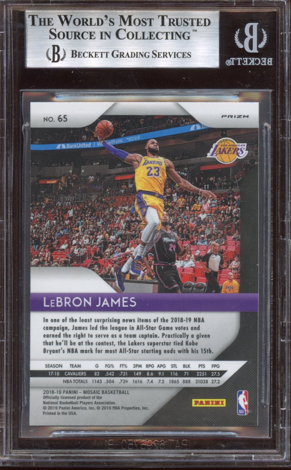 2018-19 Panini Prizm Mosaic Lebron James BGS 8.5