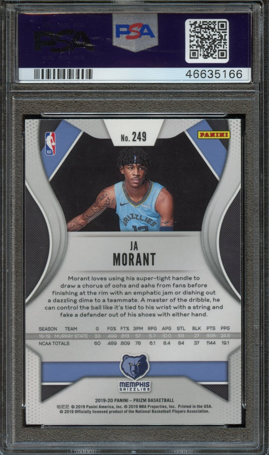 2019 Panini Prizm Ja Morant PSA 10 ROOKIE BASE #249