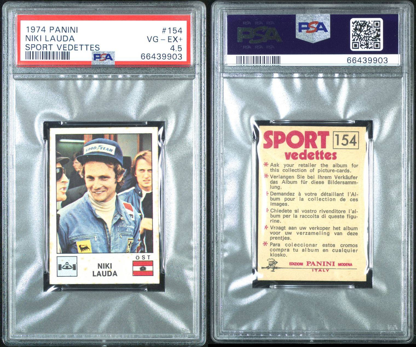 1974 Niki Lauda sport vedettes ROOKIE PSA 4.5