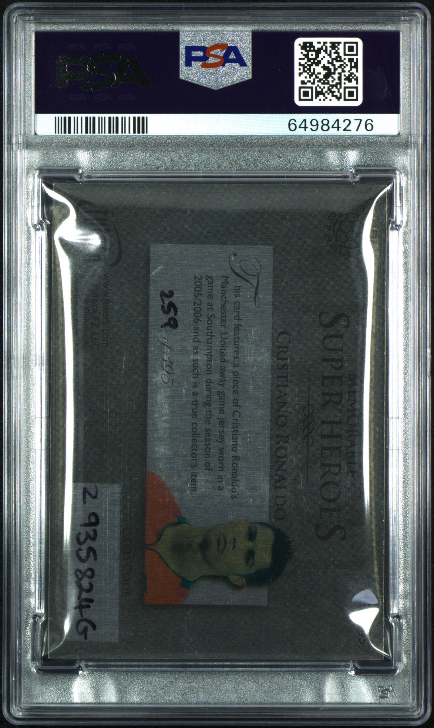 2010 Futera World Football Online Cristiano Ronaldo Patch 259/395 PSA 8