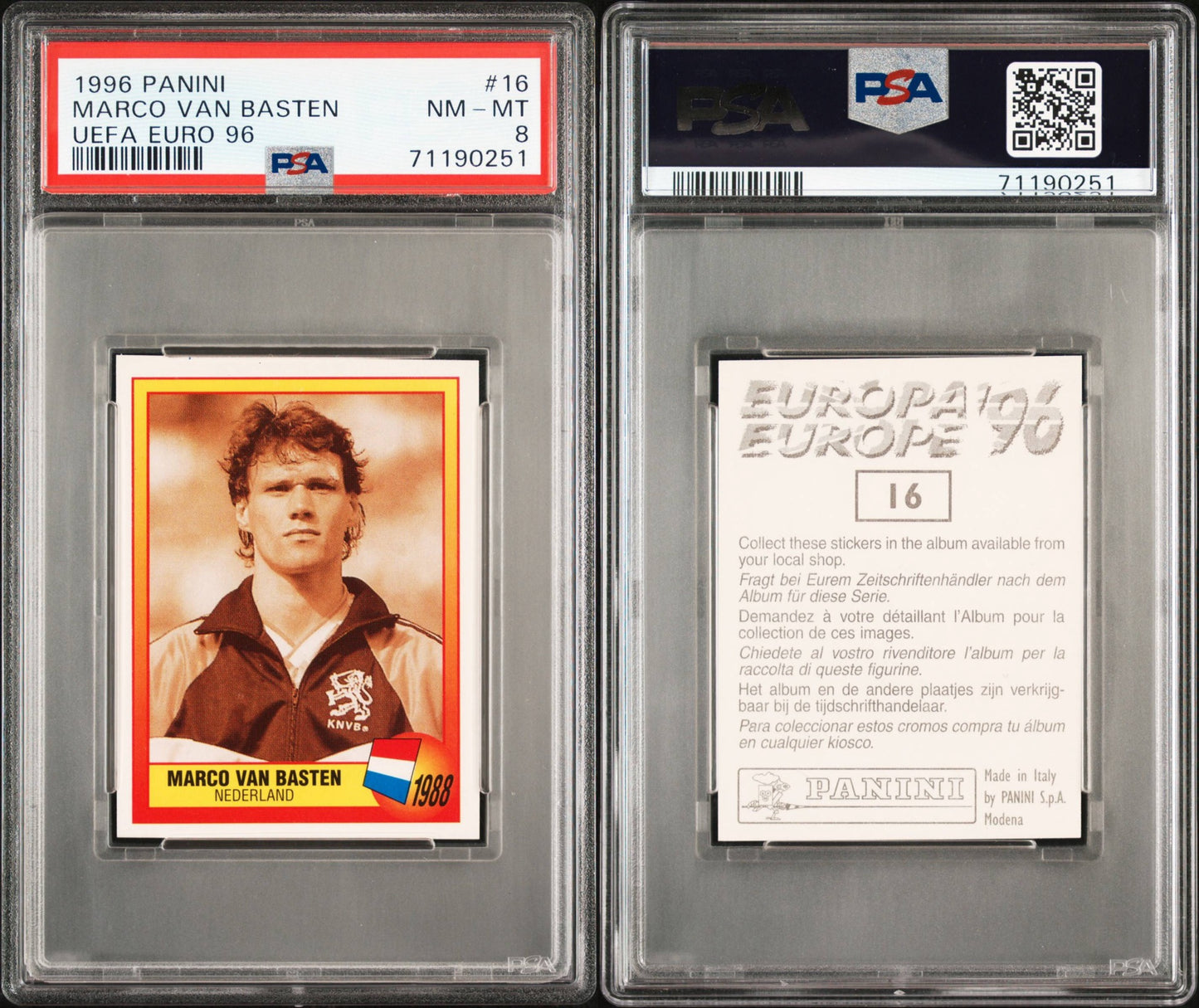 1996 Panini Marco van Basten UEFA EURO 96 PSA 8