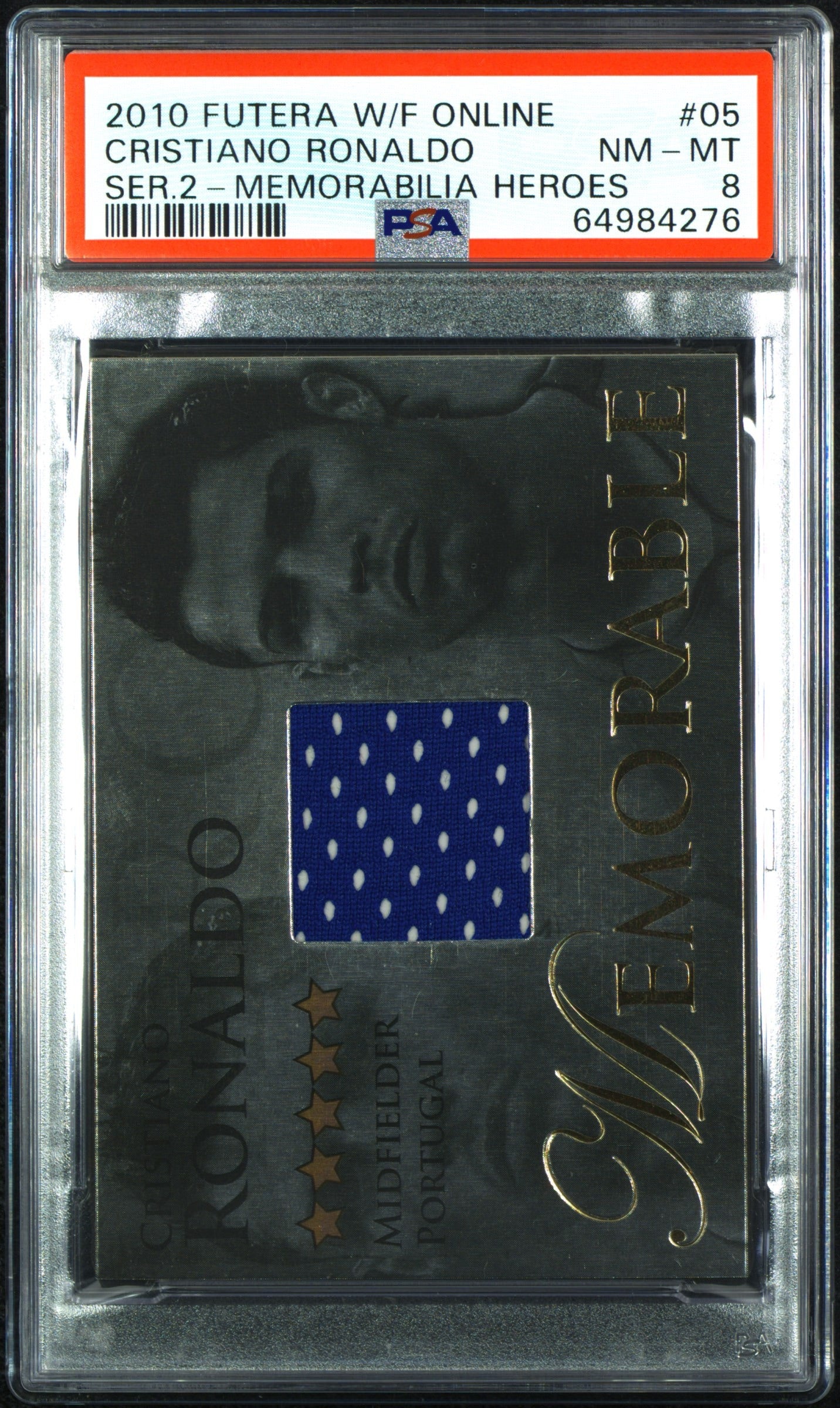 2010 Futera World Football Online Cristiano Ronaldo Patch 259/395 PSA 8