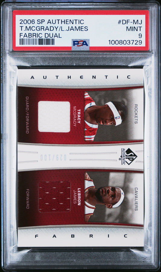 2006 SP Authentic Tracy Mcgrady / Lebron James Fabric Dual Patch 029/100 PSA 9