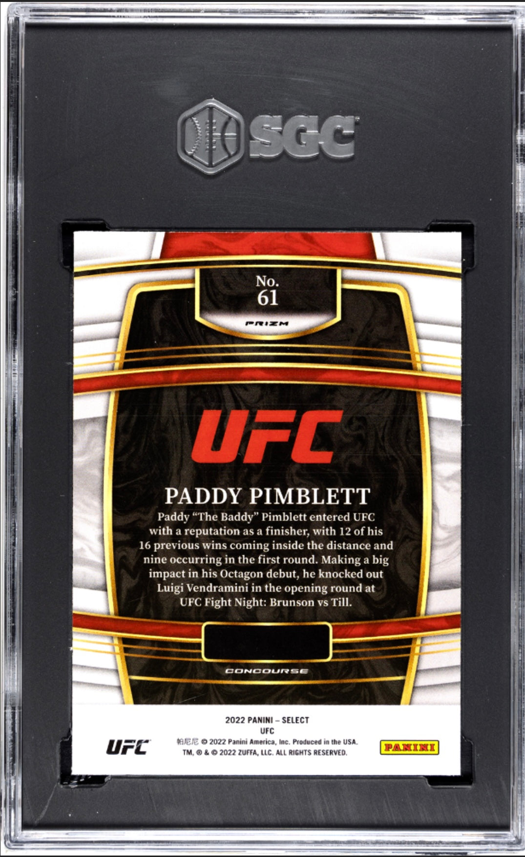 2022 Paddy Pimblett Silver Prizm Panini select UFC SGC 9