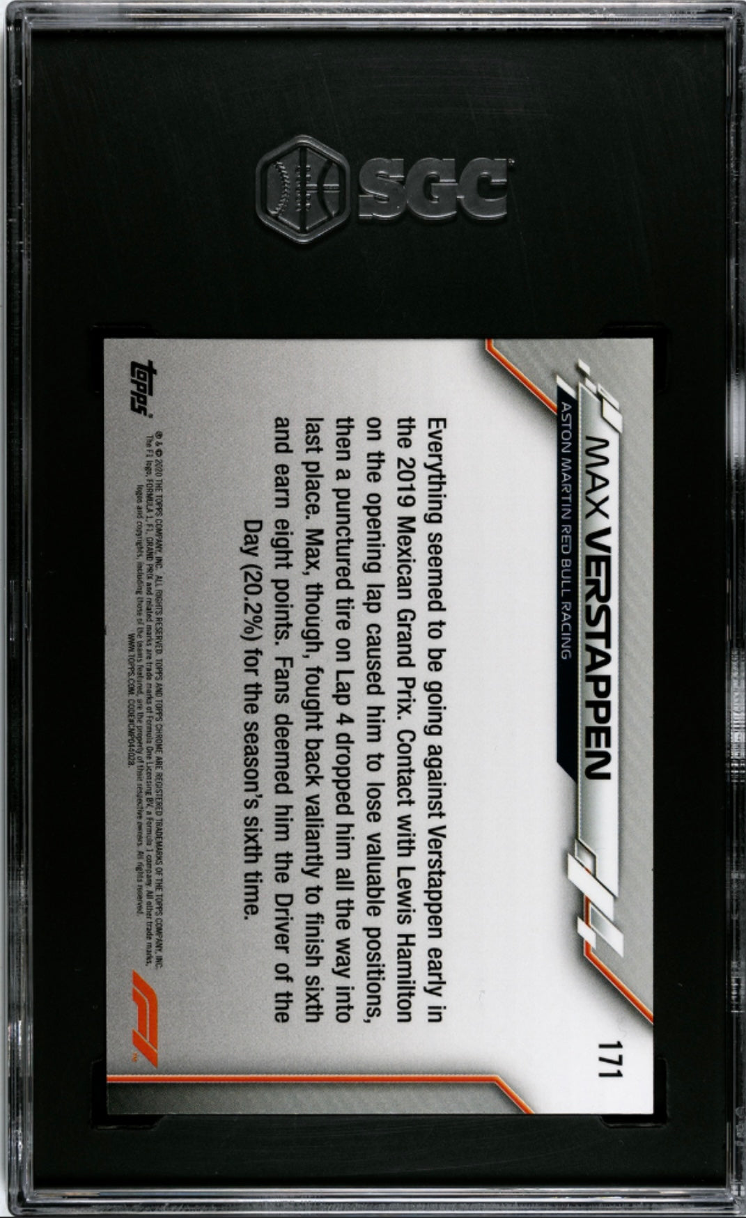 2020 Max Verstappen Topps Chrome SGC 9.5