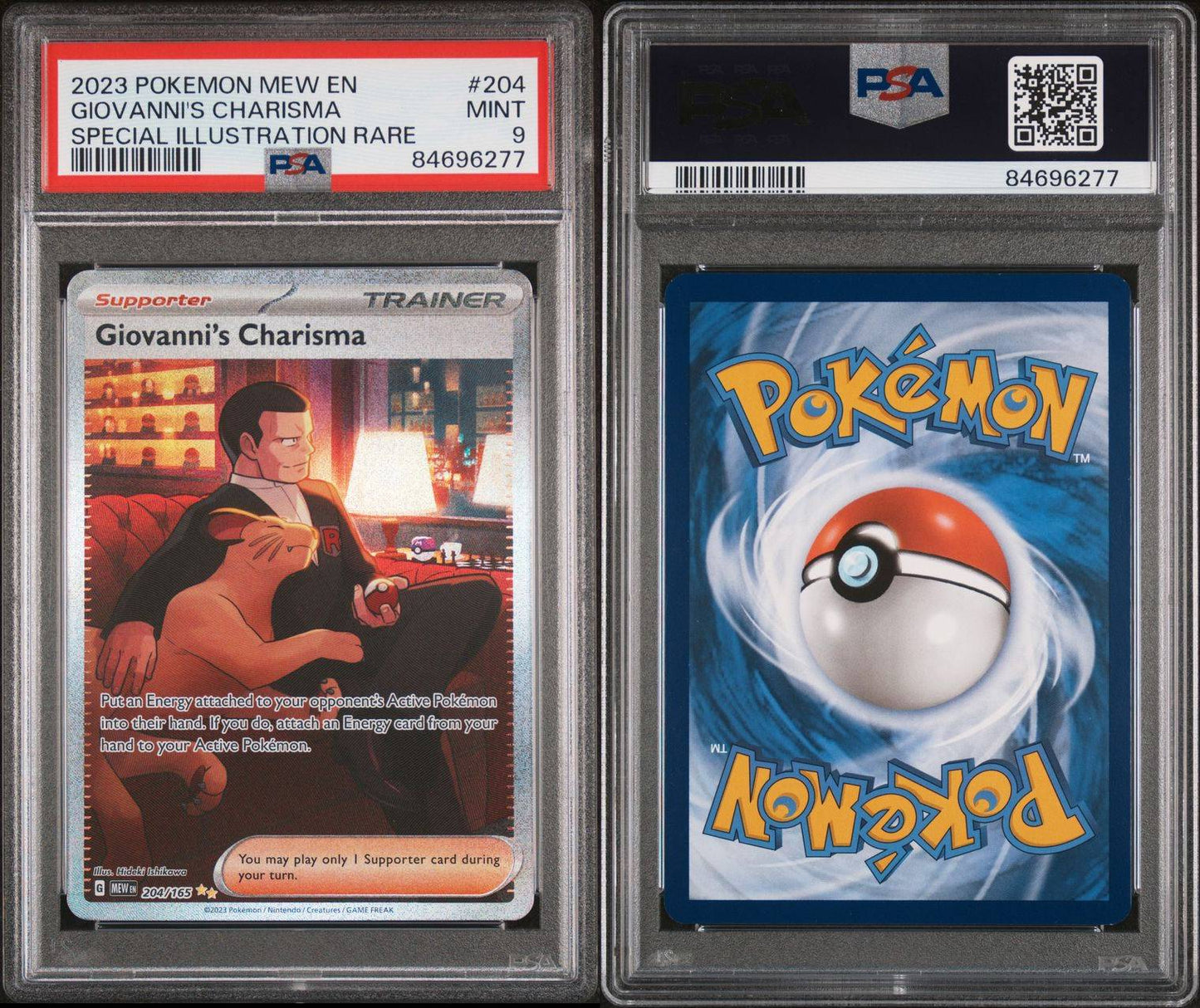2023 Pokemon MEW EN Giovanni’s Charisma Pseci illustration Rare PSA 9