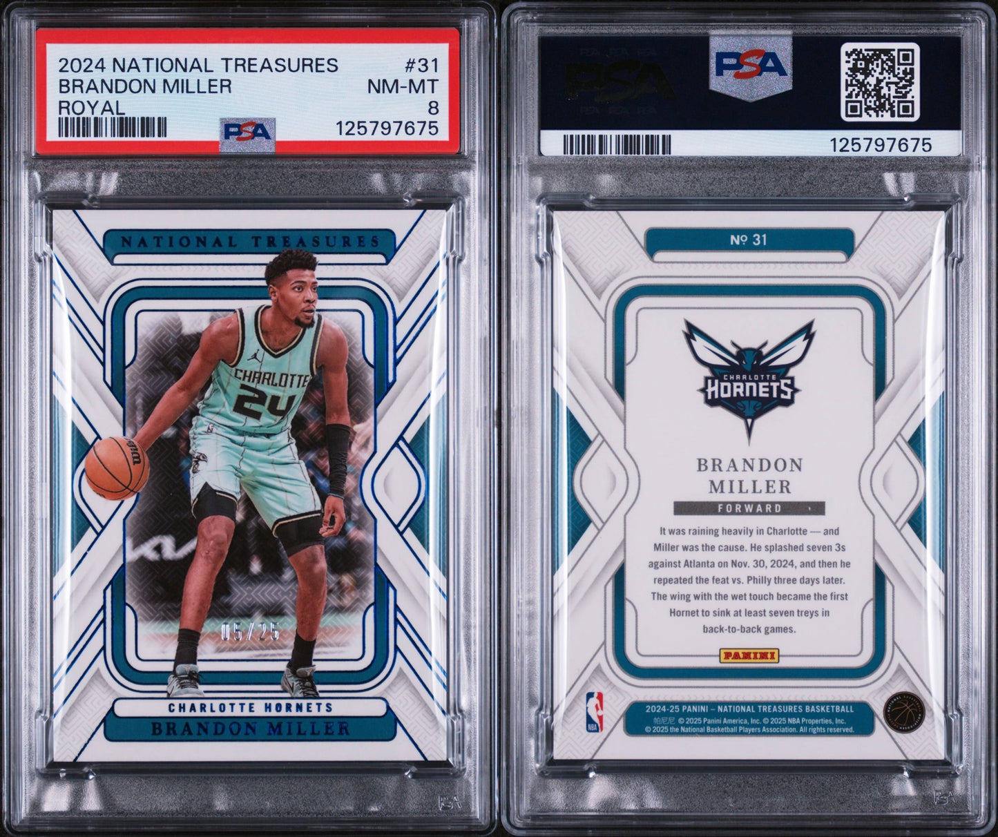 2024 Panini National Treasures Brandon Miller Royal PSA 8