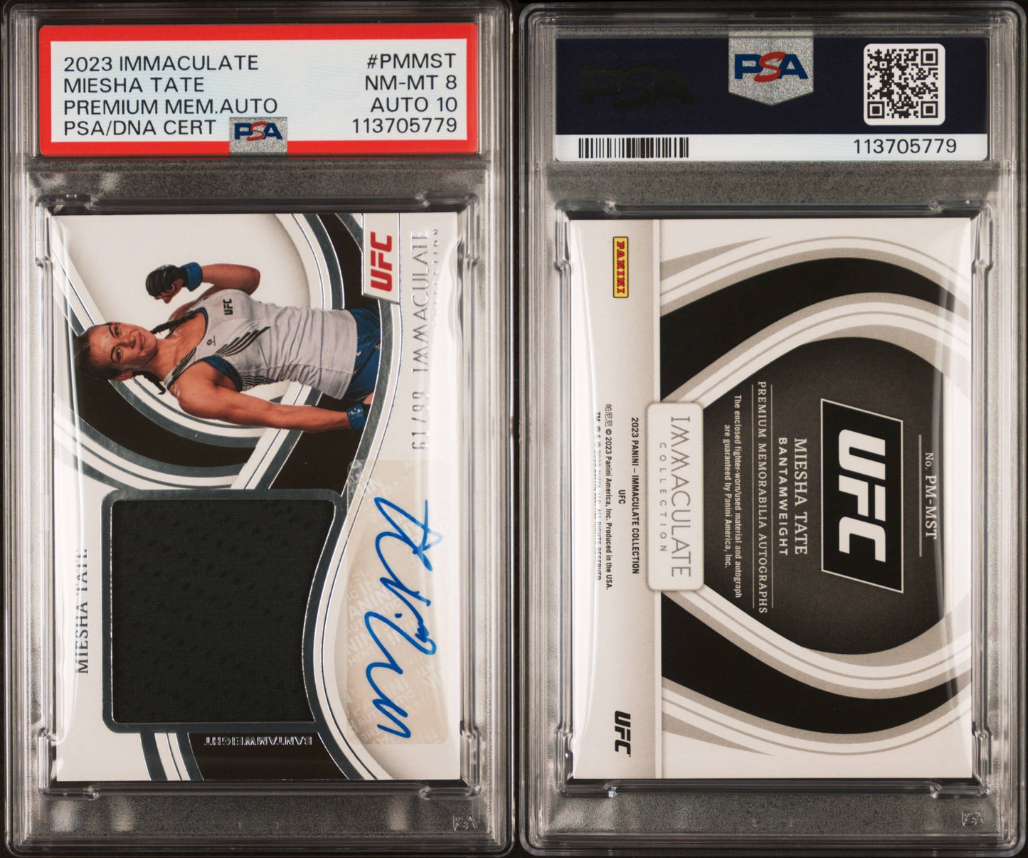 2023 Panini Immaculate Miesha Tate premium patch/auto PSA 8/10