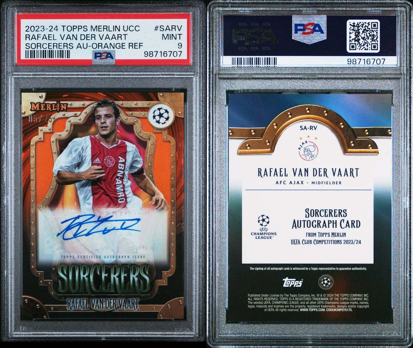 2023-24 Topps Merlin UCC Rafael Van Der Vaart AUTO PSA 9