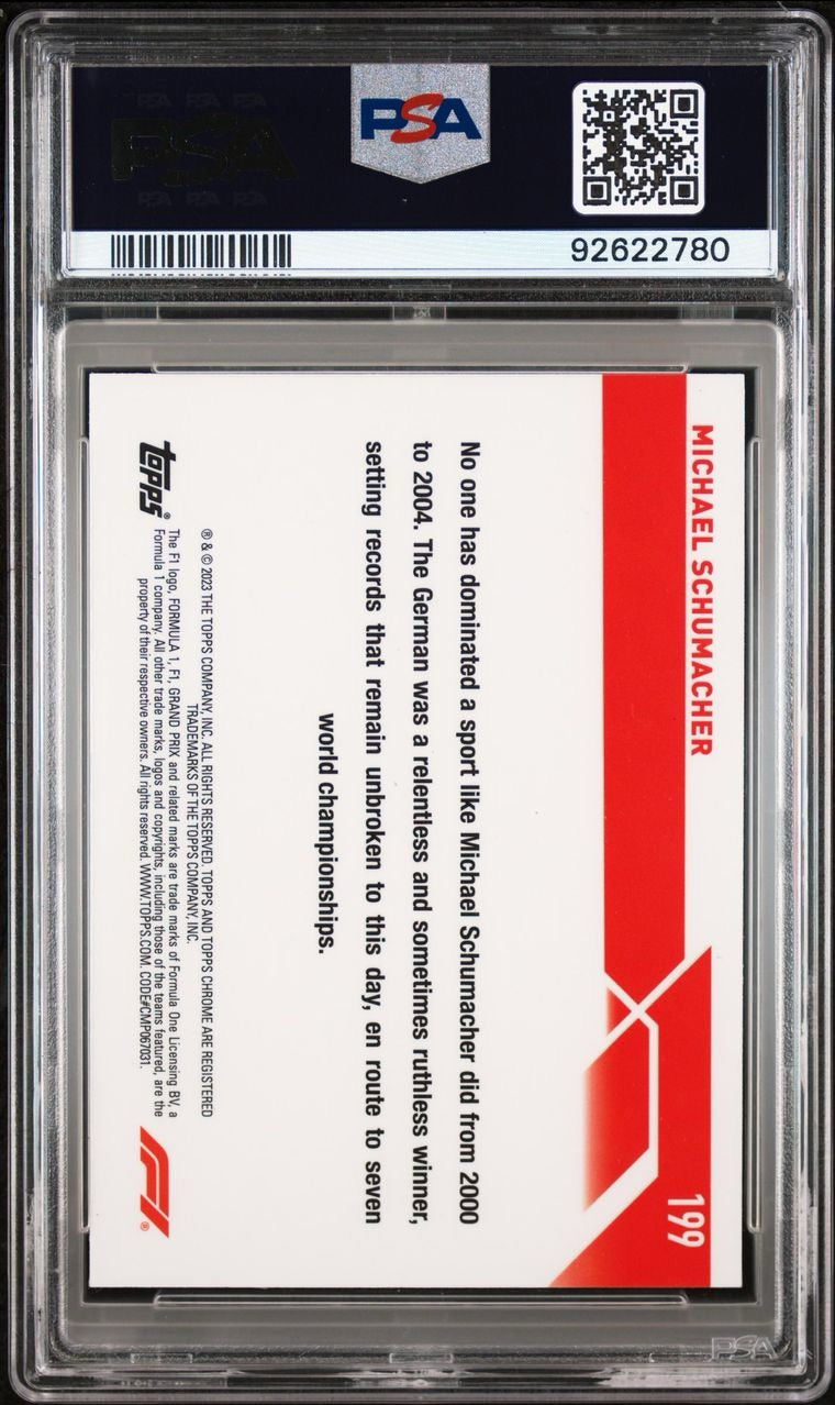 2023 TOPPS CHROME FORMULA 1 AQUA WAVE MICHAEL SCHUMACHER 019/150 PSA 10
