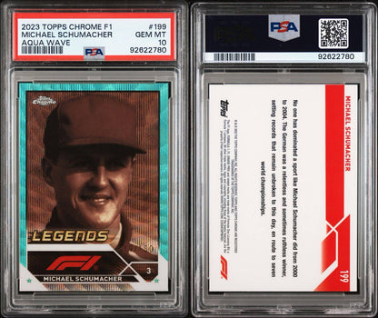 2023 TOPPS CHROME FORMULA 1 AQUA WAVE MICHAEL SCHUMACHER 019/150 PSA 10
