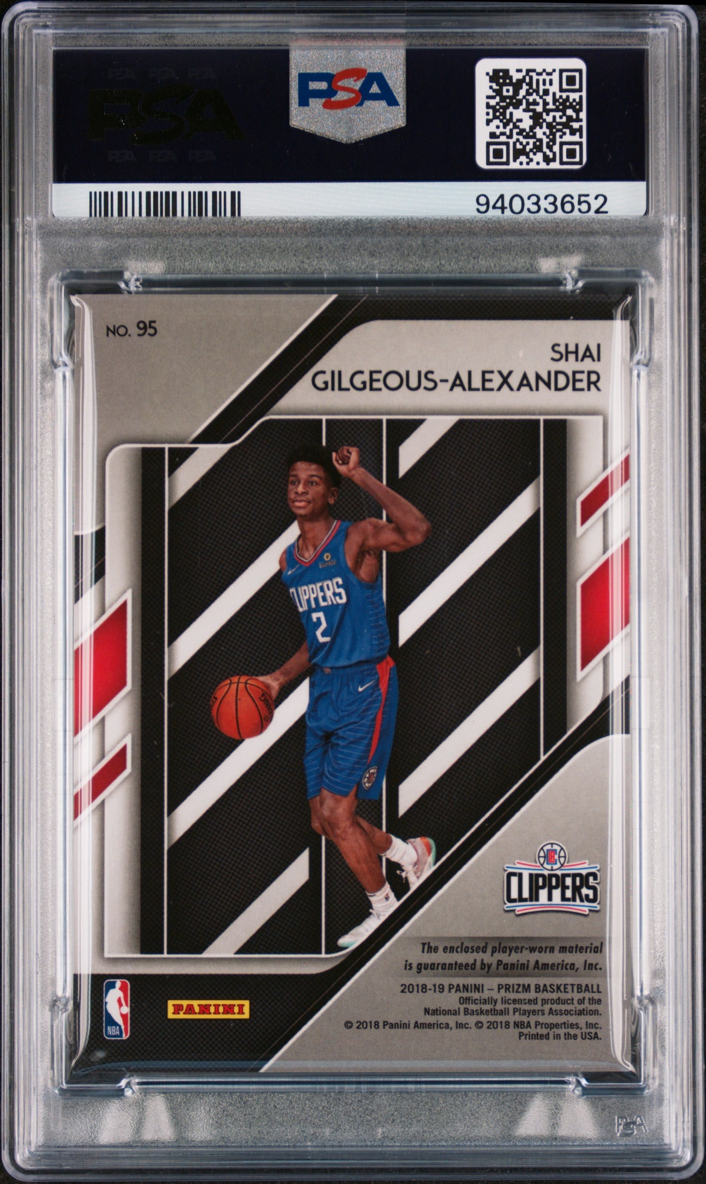 2018 Panini Prizm Shai Gilgeous Alexander sensational swatches PSA 9