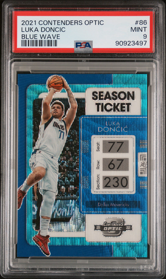2021 Panini Contenders Optic Luka Doncic Blue Wave /45 PSA 9