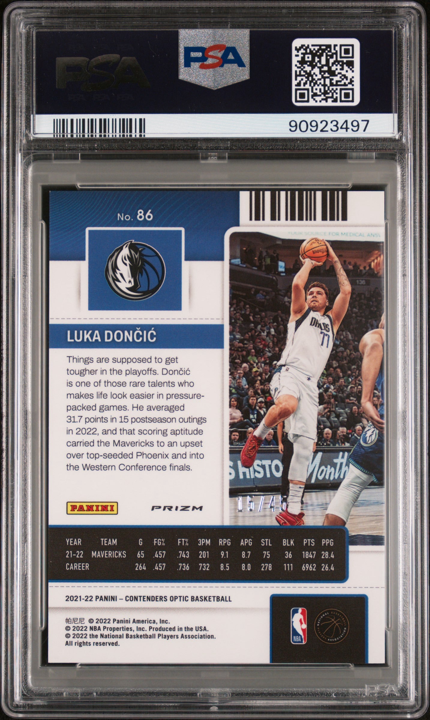 2021 Panini Contenders Optic Luka Doncic Blue Wave /45 PSA 9