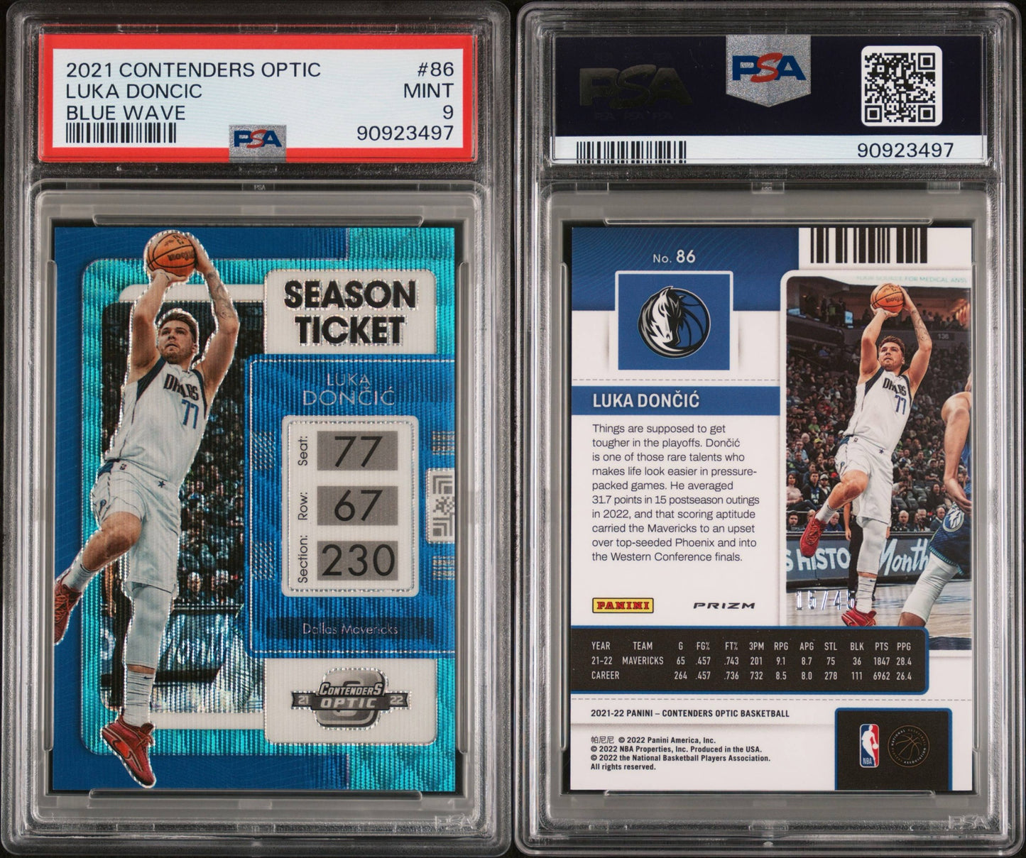 2021 Panini Contenders Optic Luka Doncic Blue Wave /45 PSA 9