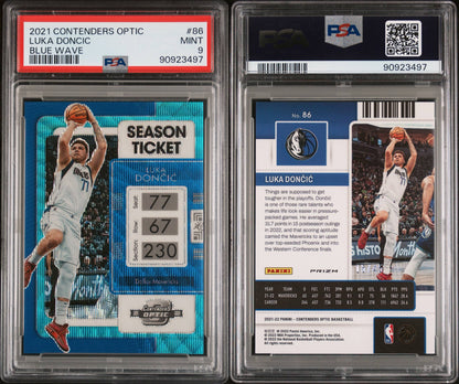 2021 Panini Contenders Optic Luka Doncic Blue Wave /45 PSA 9
