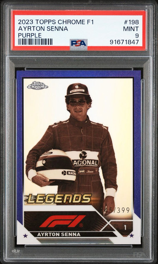 2023 TOPPS CHROME FORMULA 1 Ayrton Senna 145/399 Purple PSA 9