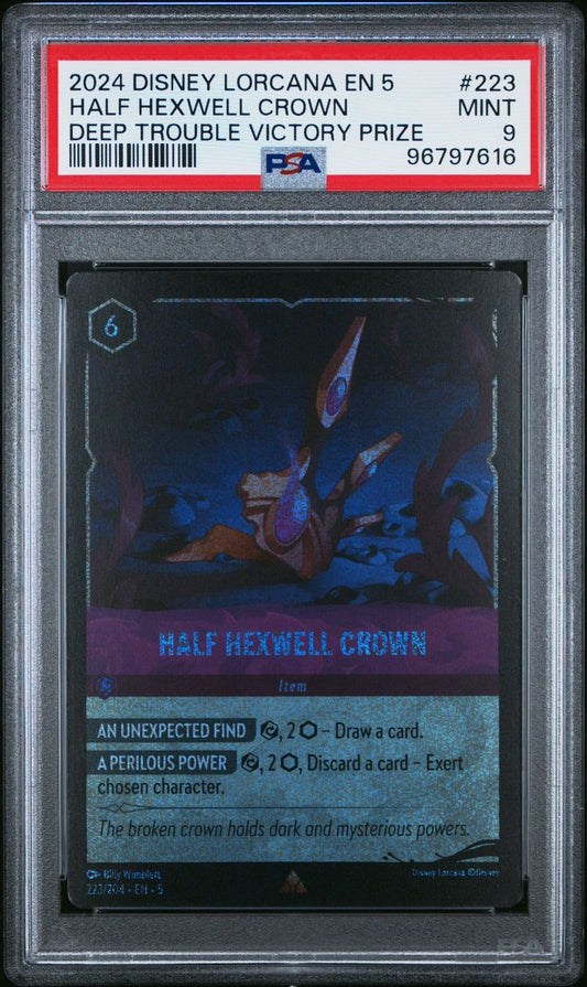2024 Disney Lorcana EN5 Half Hexwell Crown Deep Trouble Victory Prize PSA 9
