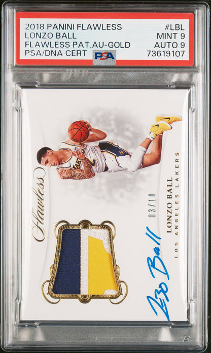 2018 Panini Flawless Lonzo Ball AUTO PATCH /10 PSA 9