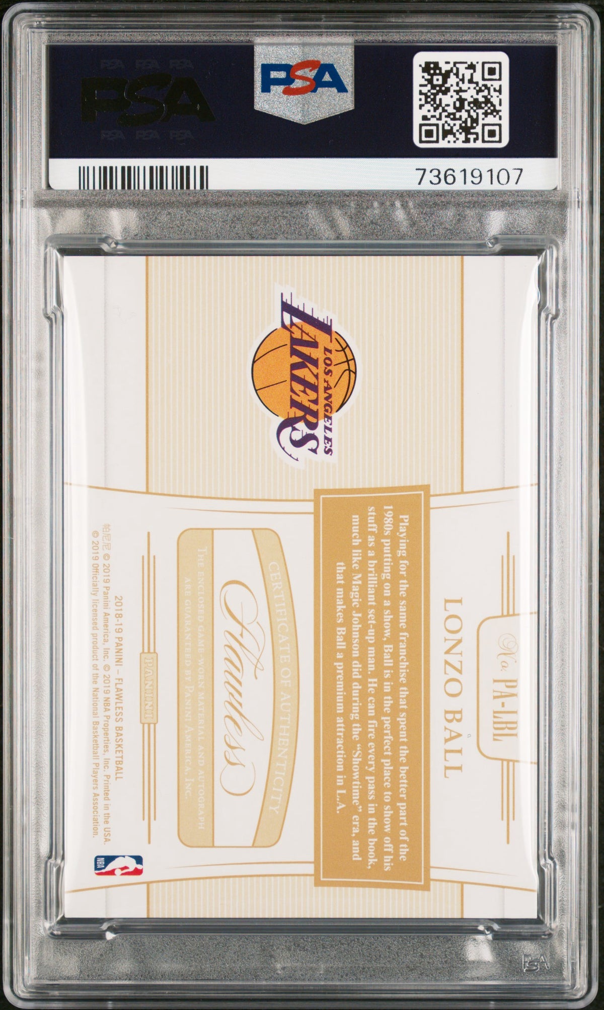 2018 Panini Flawless Lonzo Ball AUTO PATCH /10 PSA 9