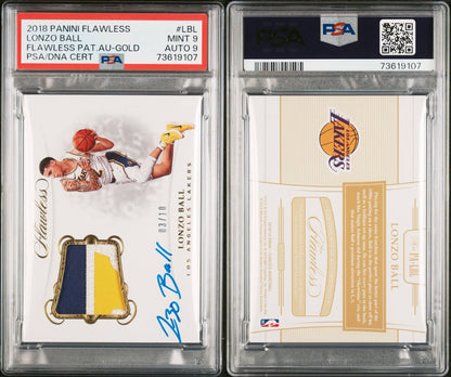 2018 Panini Flawless Lonzo Ball AUTO PATCH /10 PSA 9