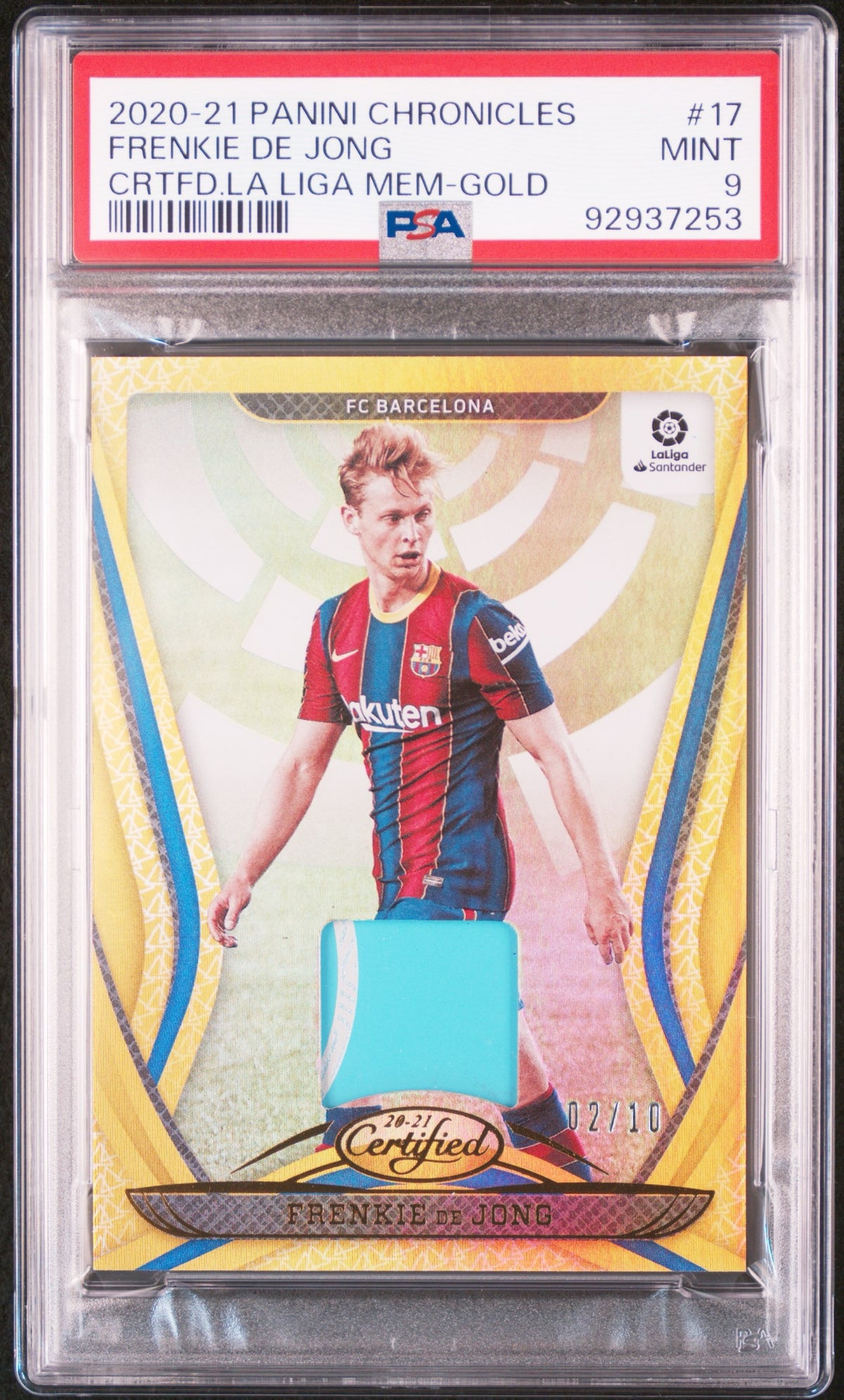 20212 Panini Chronicles Frenkie de Jong PATCH GOLD PSA 9