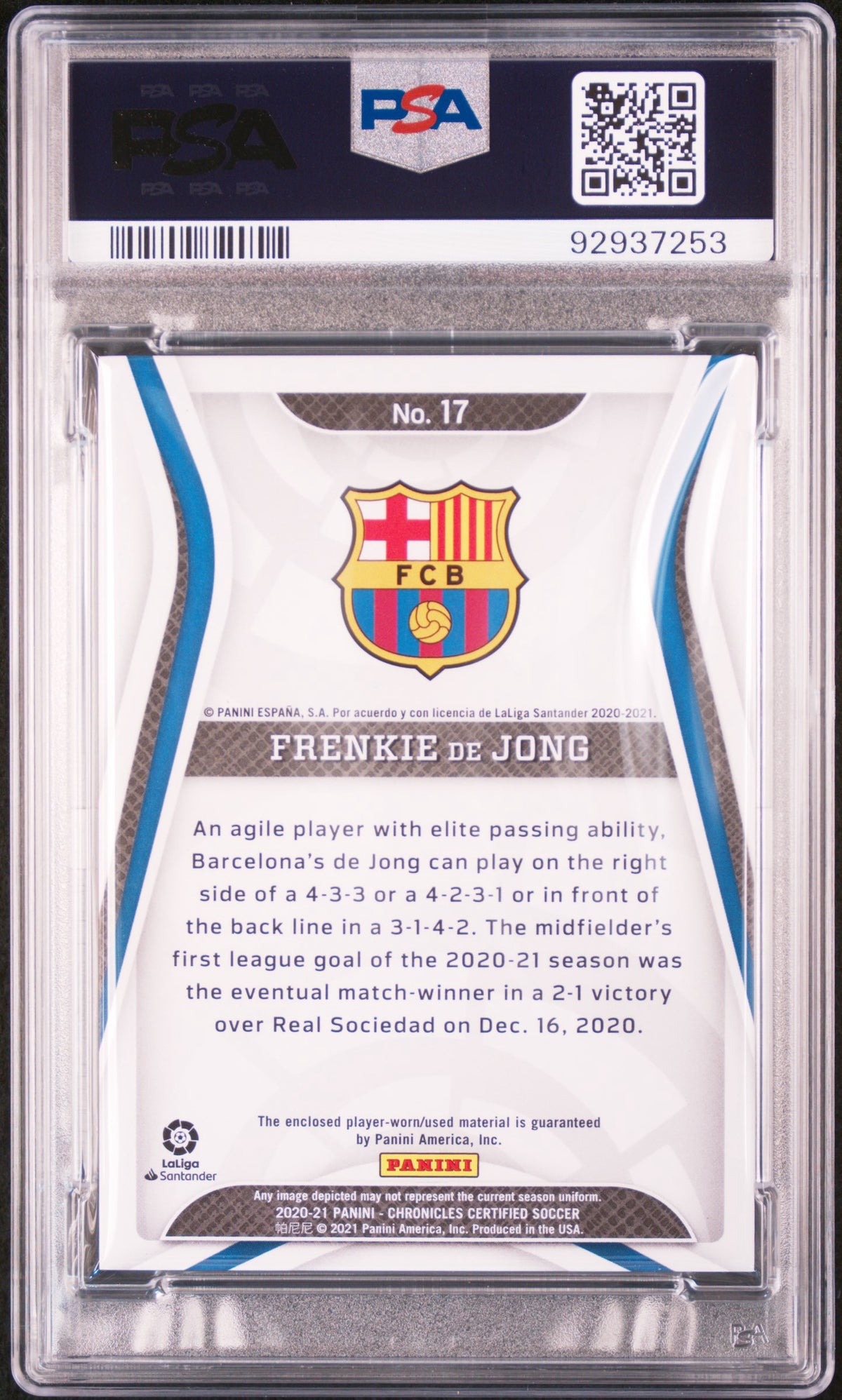 20212 Panini Chronicles Frenkie de Jong PATCH GOLD PSA 9