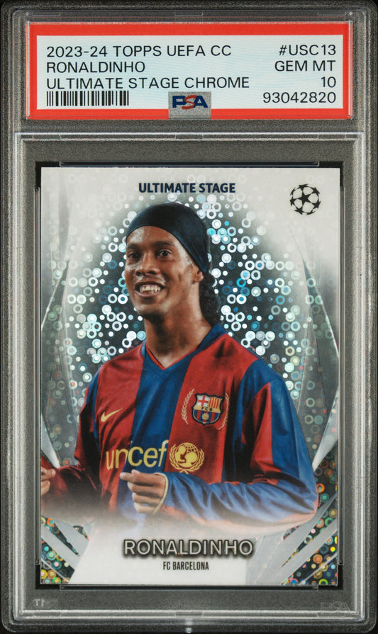 2023 TOPPS UEFA CC Ronaldinho ultimate stage chrome PSA 10