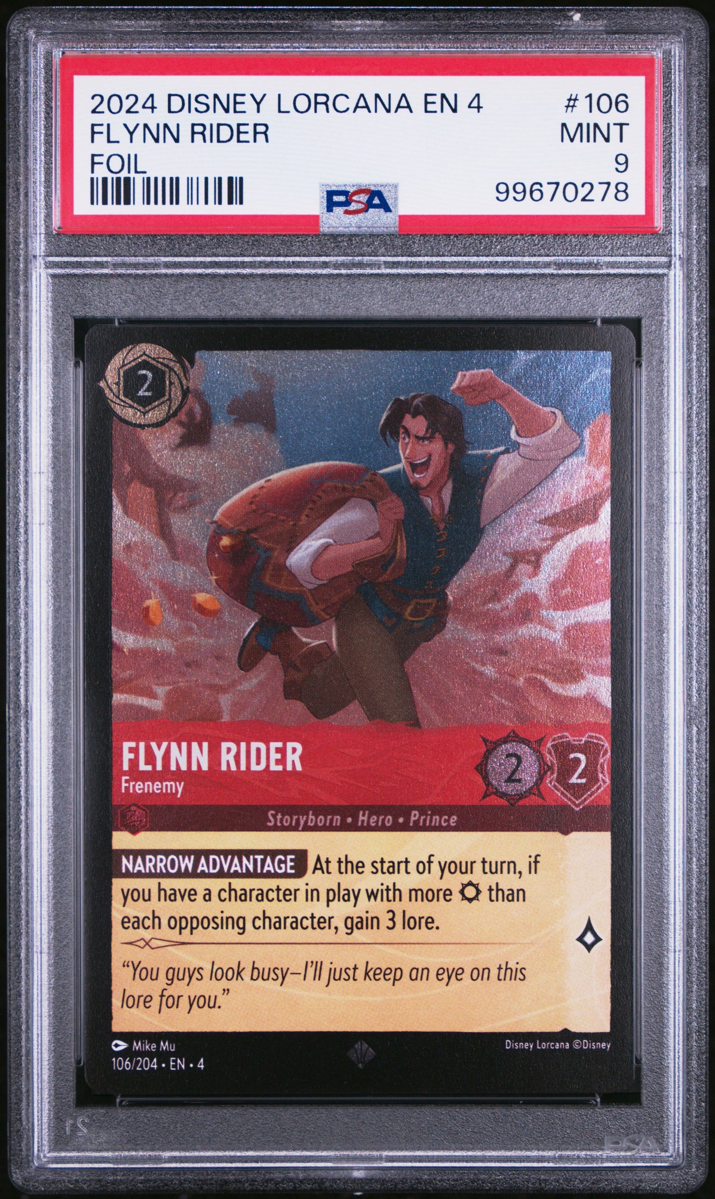 2024 Disney Lorcana EN4 Flynn Rider FOIL PSA 9