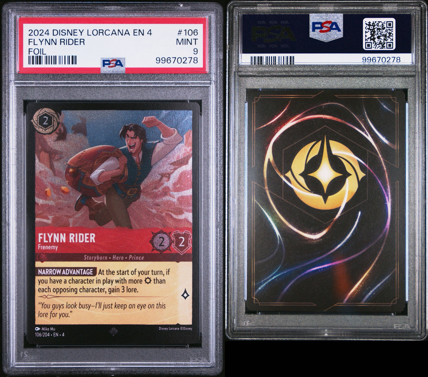 2024 Disney Lorcana EN4 Flynn Rider FOIL PSA 9