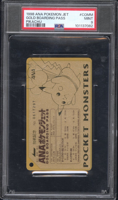 1998 Ana Pokemon Jet GOLD BOARDING PASS PIKACHU PSA 8 HEVCARDS 1998 Ana Pokemon Jet GOLD BOARDING PASS PIKACHU PSA 8 HEVCARDS