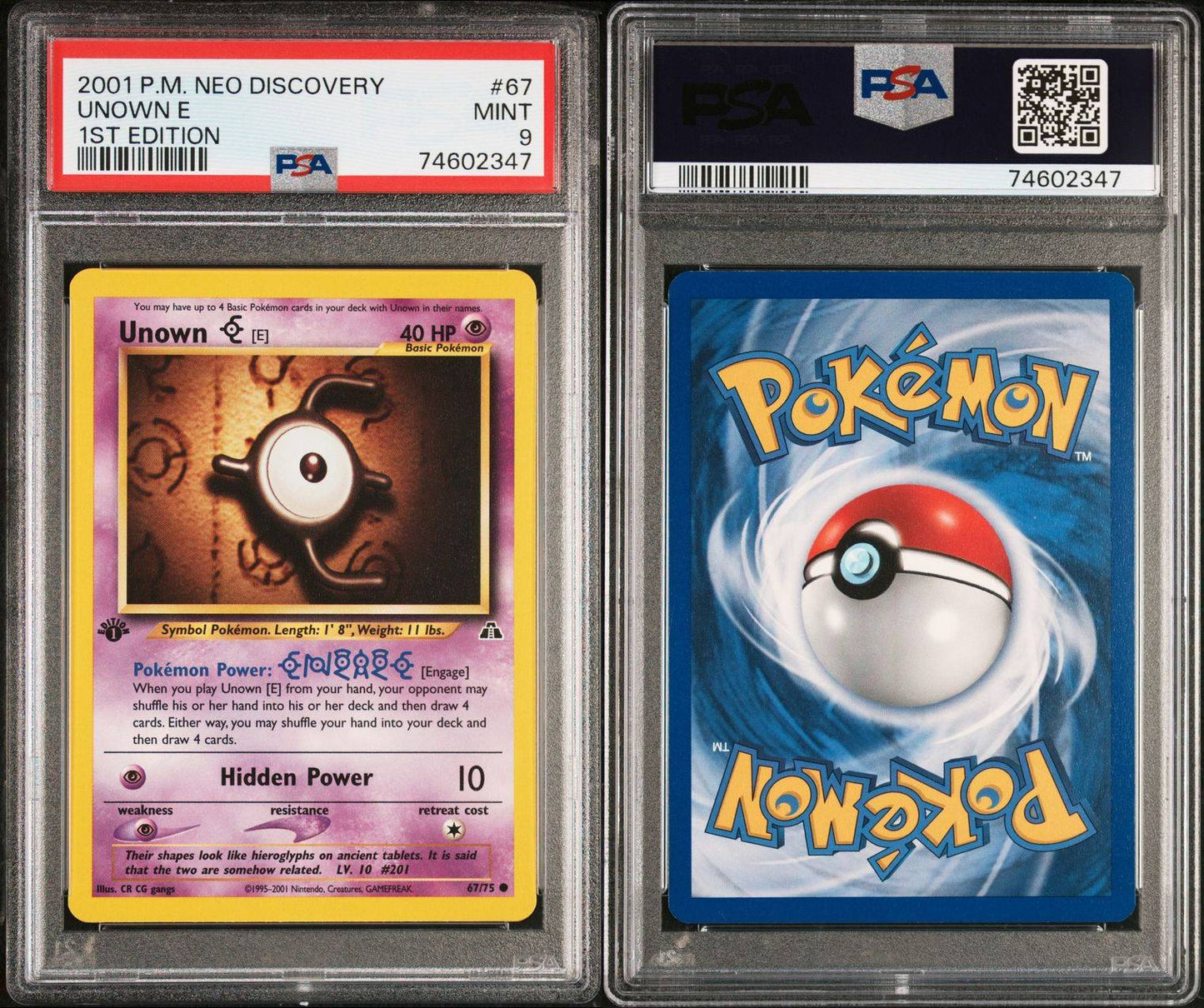 2001 Unown E 1st Edition PSA 9